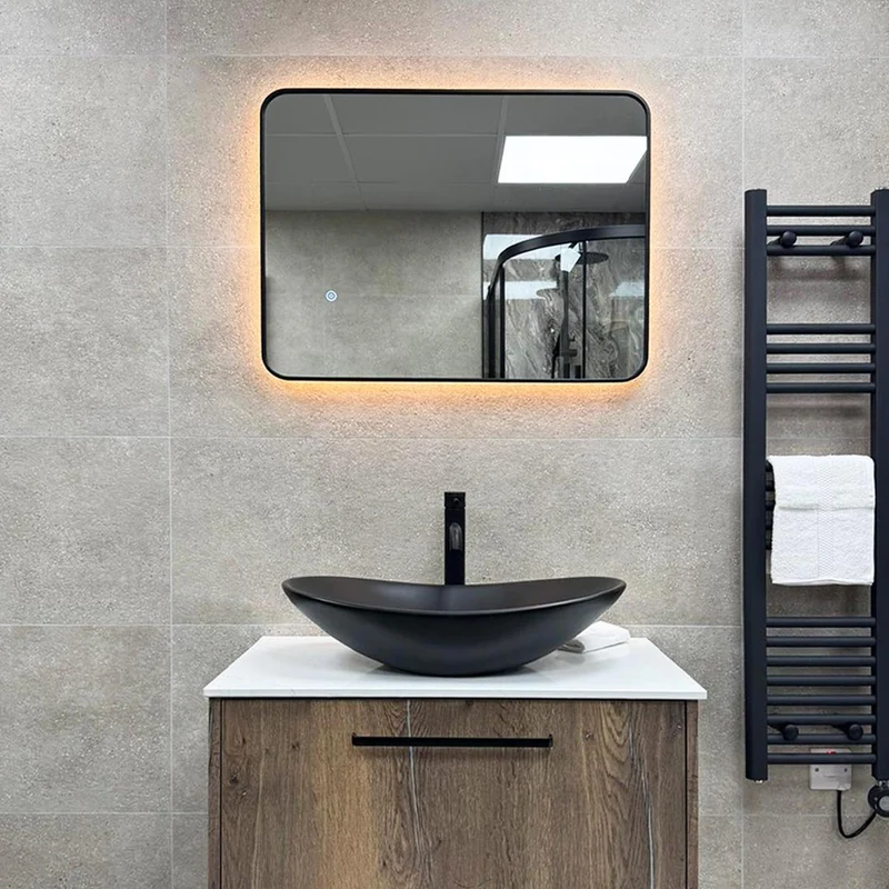 Noir 700mm x 500mm Black Frame Mirror with Colour Change