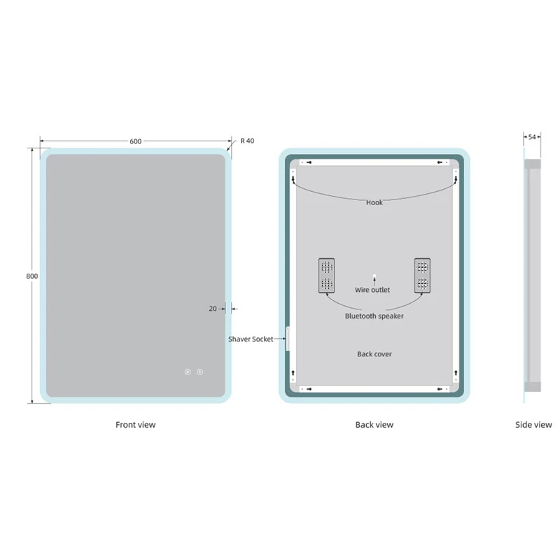 Stream 800mm x 600mm Bluetooth LED Mirror