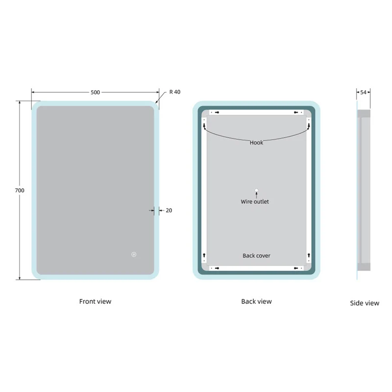 Ariel 500 x 700mm LED Mirror