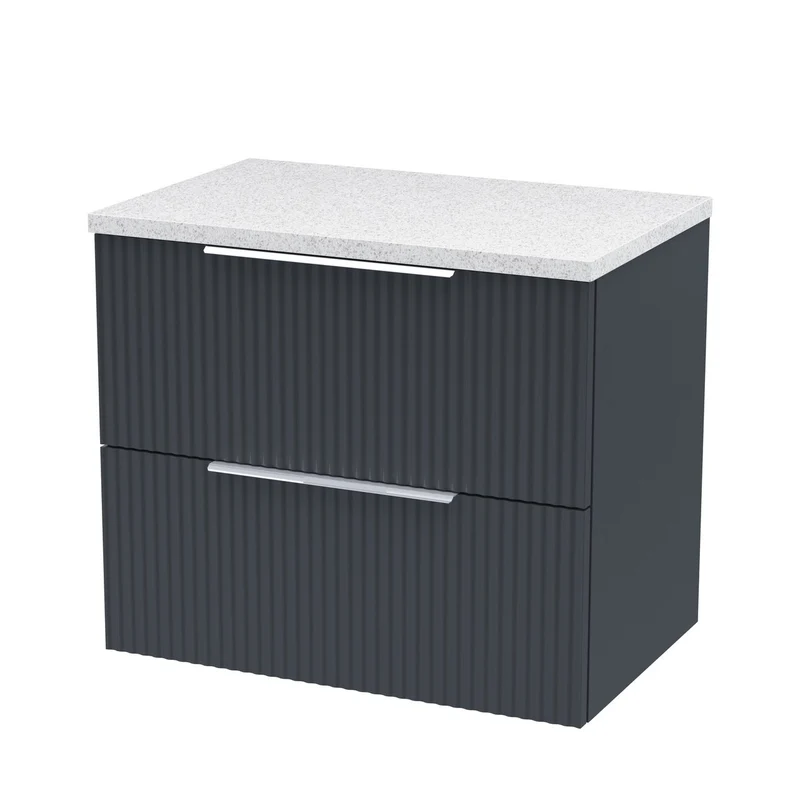 Hudson Reed Fluted Wall Hung 600mm Vanity Unit With 2 Drawers & Worktop - Satin Anthracite