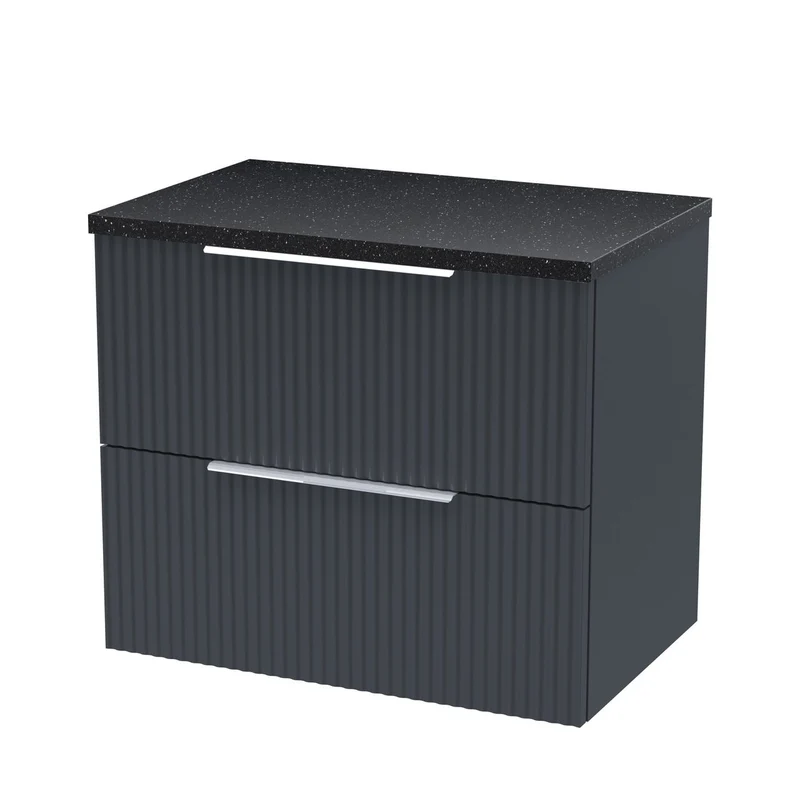 Hudson Reed Fluted Wall Hung 600mm Vanity Unit With 2 Drawers & Worktop - Satin Anthracite