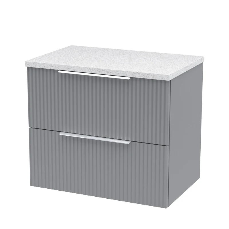Hudson Reed Fluted Wall Hung 600mm Vanity Unit With 2 Drawers & Worktop - Satin Grey