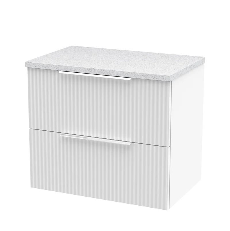 Hudson Reed Fluted Wall Hung 600mm Vanity Unit With 2 Drawers & Worktop - Satin White