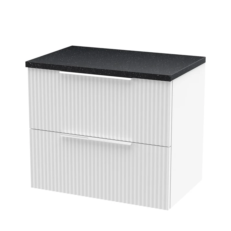 Hudson Reed Fluted Wall Hung 600mm Vanity Unit With 2 Drawers & Worktop - Satin White