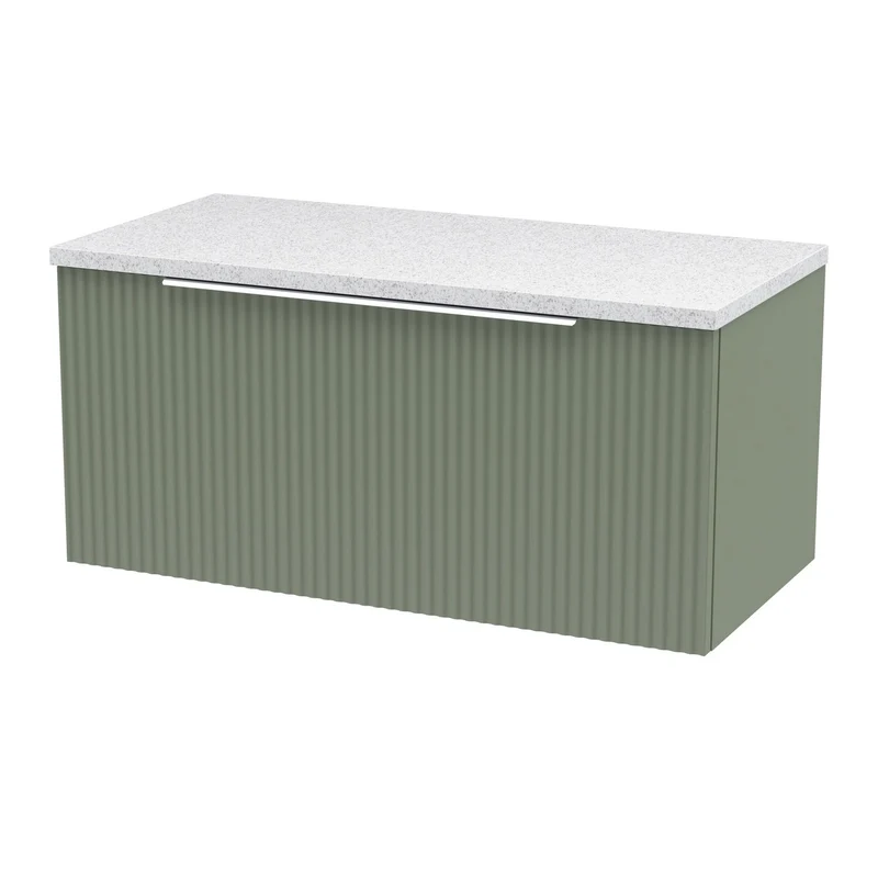 Hudson Reed Fluted Wall Hung 800mm Vanity Unit With 1 Drawer & Worktop - Satin Green