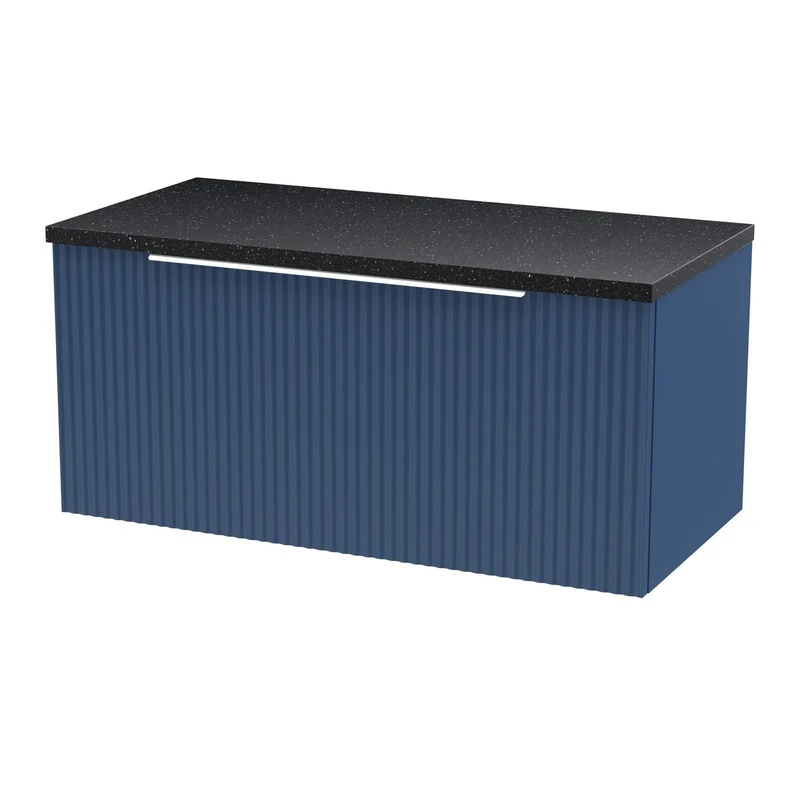 Hudson Reed Fluted Wall Hung 800mm Vanity Unit With 1 Drawer & Worktop - Satin Blue