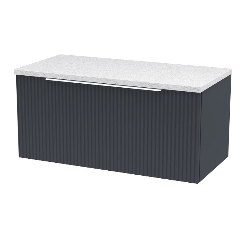 Hudson Reed Fluted Wall Hung 800mm Vanity Unit With 1 Drawer & Worktop - Satin Anthracite