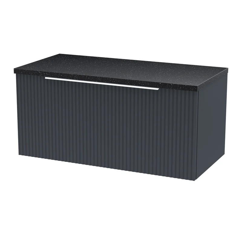 Hudson Reed Fluted Wall Hung 800mm Vanity Unit With 1 Drawer & Worktop - Satin Anthracite