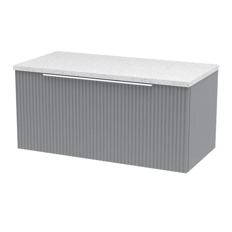 Hudson Reed Fluted Wall Hung 800mm Vanity Unit With 1 Drawer & Worktop - Satin Grey