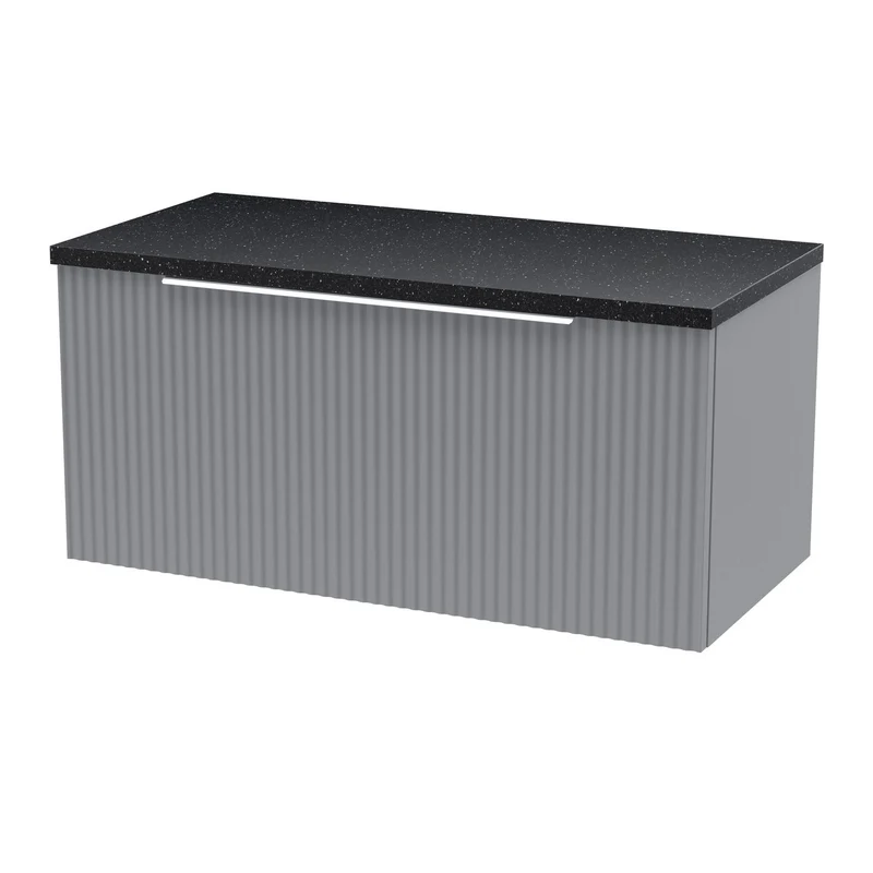Hudson Reed Fluted Wall Hung 800mm Vanity Unit With 1 Drawer & Worktop - Satin Grey