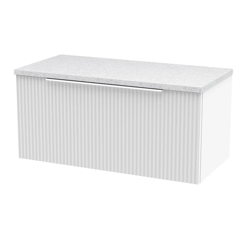 Hudson Reed Fluted Wall Hung 800mm Vanity Unit With 1 Drawer & Worktop - Satin White