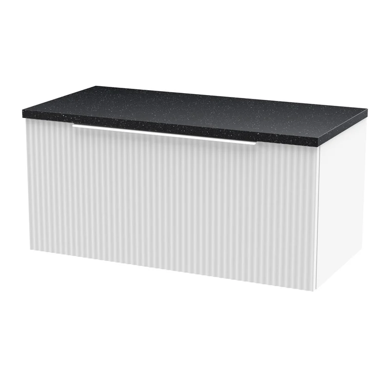 Hudson Reed Fluted Wall Hung 800mm Vanity Unit With 1 Drawer & Worktop - Satin White