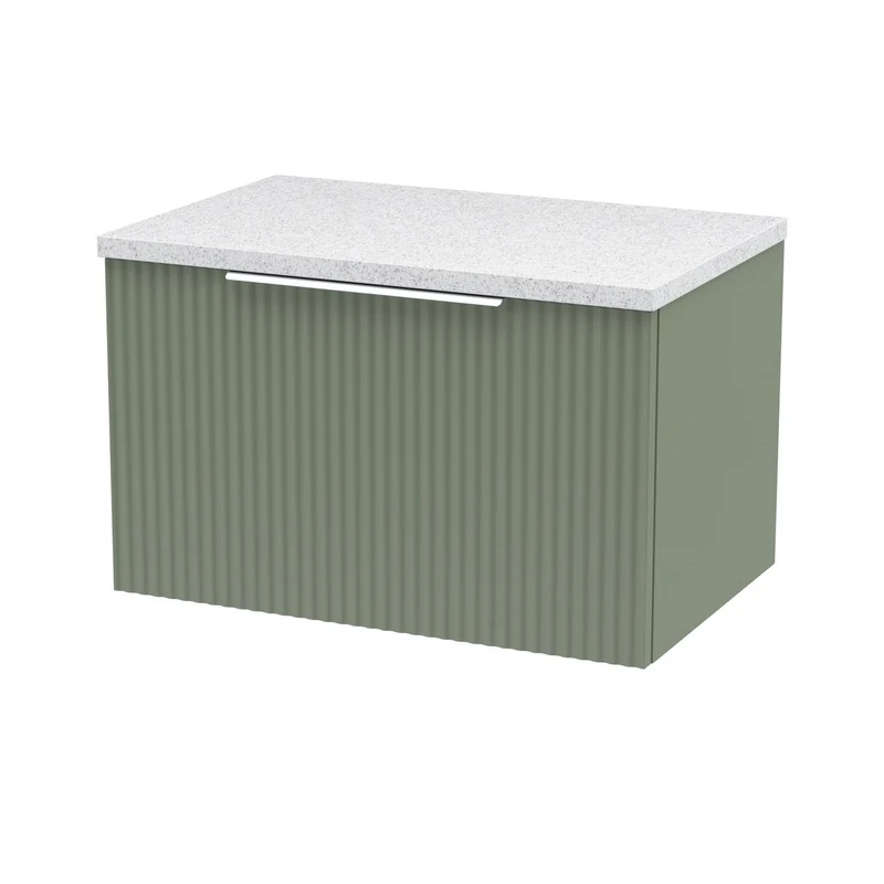 Hudson Reed Fluted Wall Hung 600mm Vanity Unit With 1 Drawer & Worktop - Satin Green