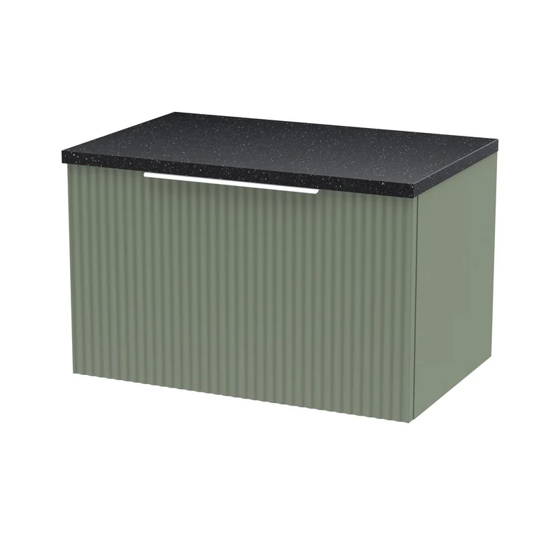 Hudson Reed Fluted Wall Hung 600mm Vanity Unit With 1 Drawer & Worktop - Satin Green