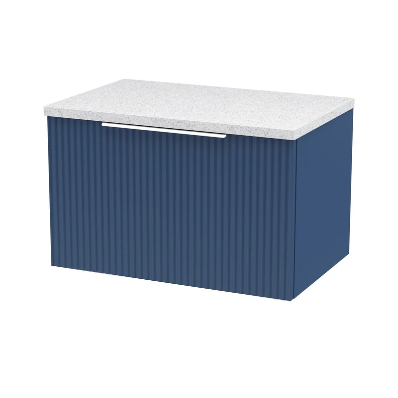 Hudson Reed Fluted Wall Hung 600mm Vanity Unit With 1 Drawer & Worktop - Satin Blue