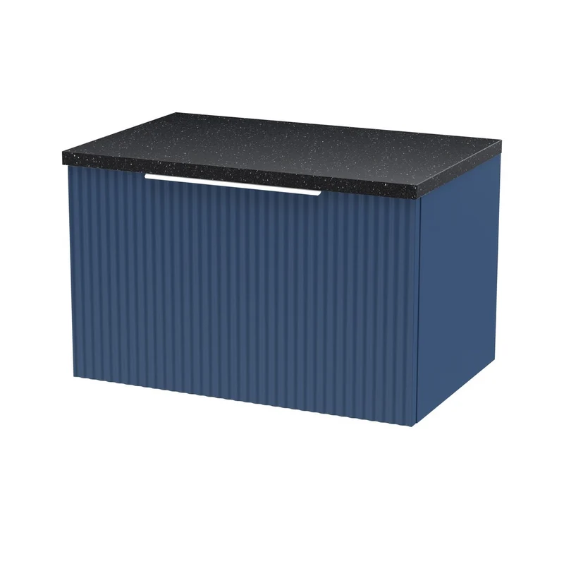 Hudson Reed Fluted Wall Hung 600mm Vanity Unit With 1 Drawer & Worktop - Satin Blue