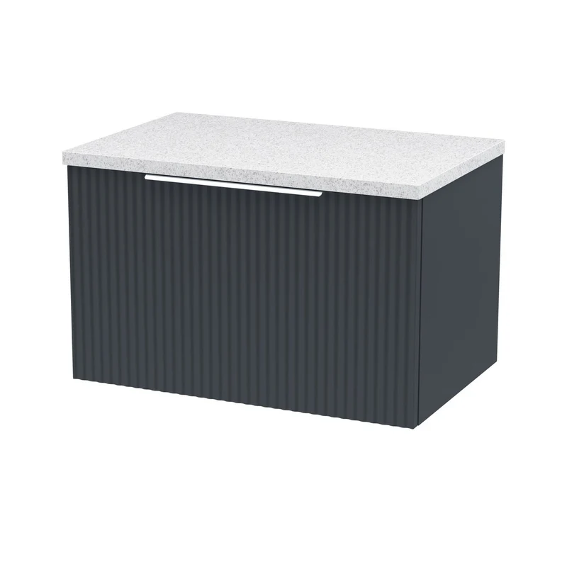 Hudson Reed Fluted Wall Hung 600mm Vanity Unit With 1 Drawer & Worktop - Satin Anthracite