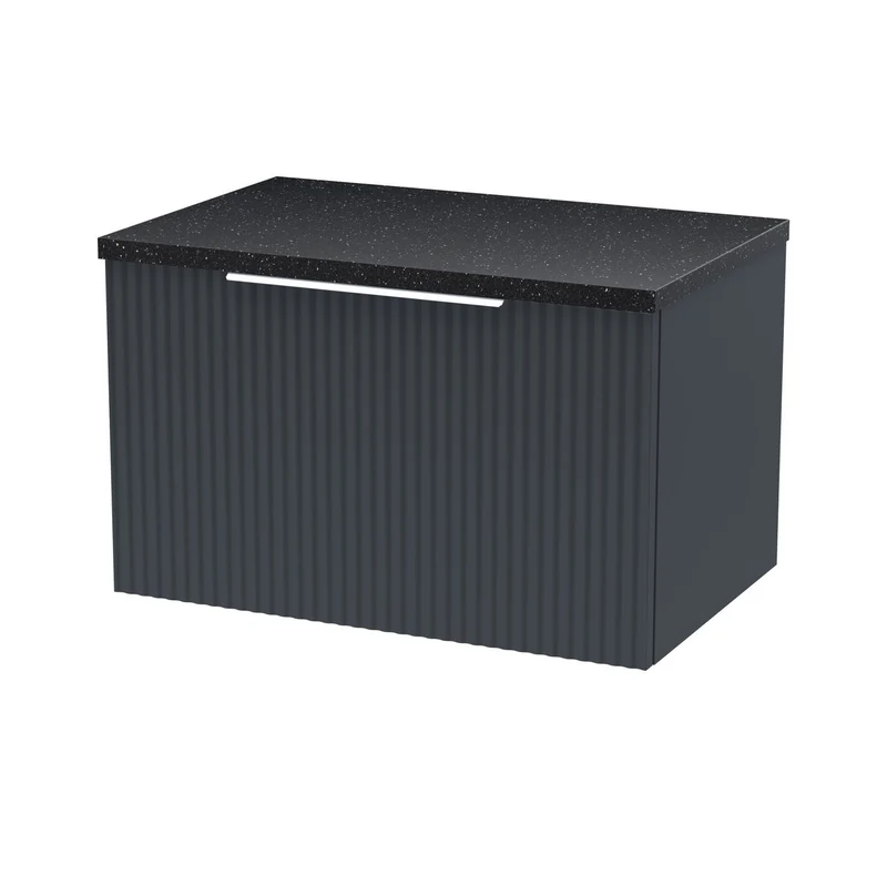 Hudson Reed Fluted Wall Hung 600mm Vanity Unit With 1 Drawer & Worktop - Satin Anthracite
