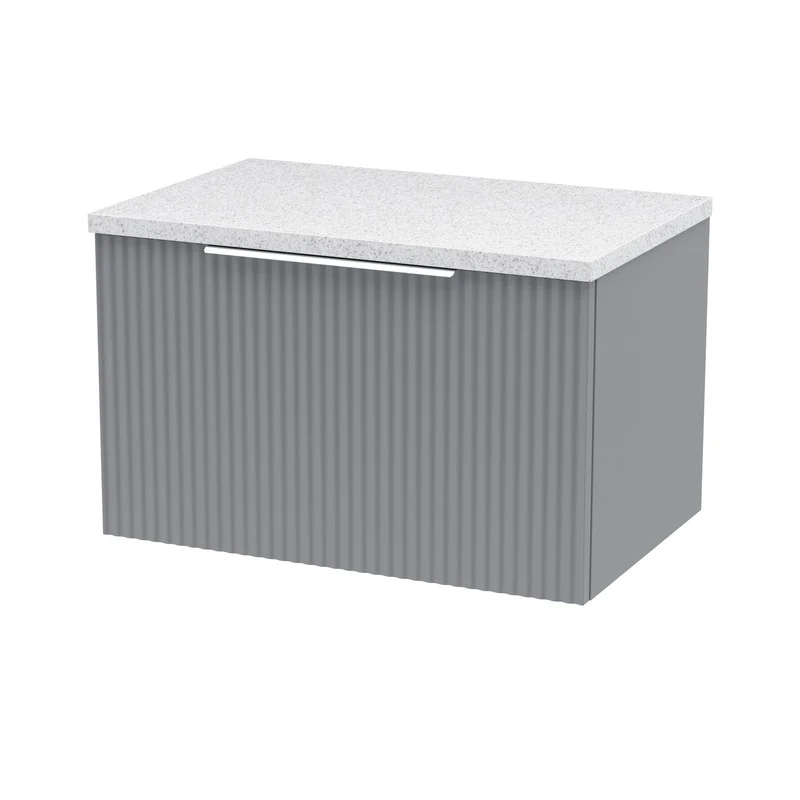 Hudson Reed Fluted Wall Hung 600mm Vanity Unit With 1 Drawer & Worktop - Satin Grey
