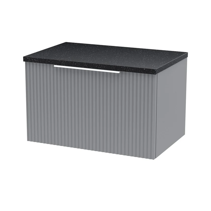 Hudson Reed Fluted Wall Hung 600mm Vanity Unit With 1 Drawer & Worktop - Satin Grey