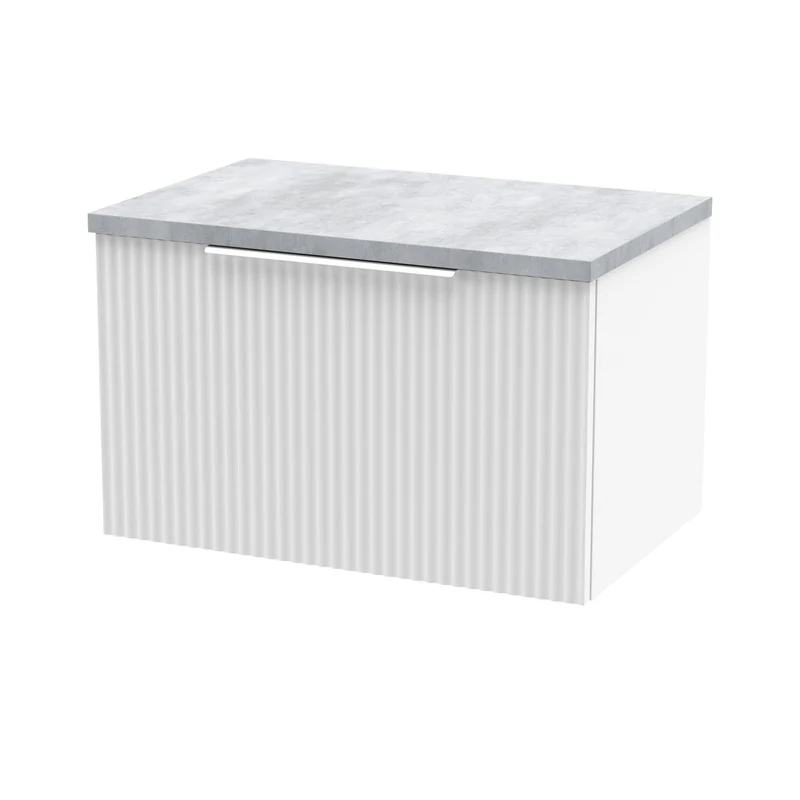 Hudson Reed Fluted Wall Hung 600mm Vanity Unit With 1 Drawer & Worktop - Satin White
