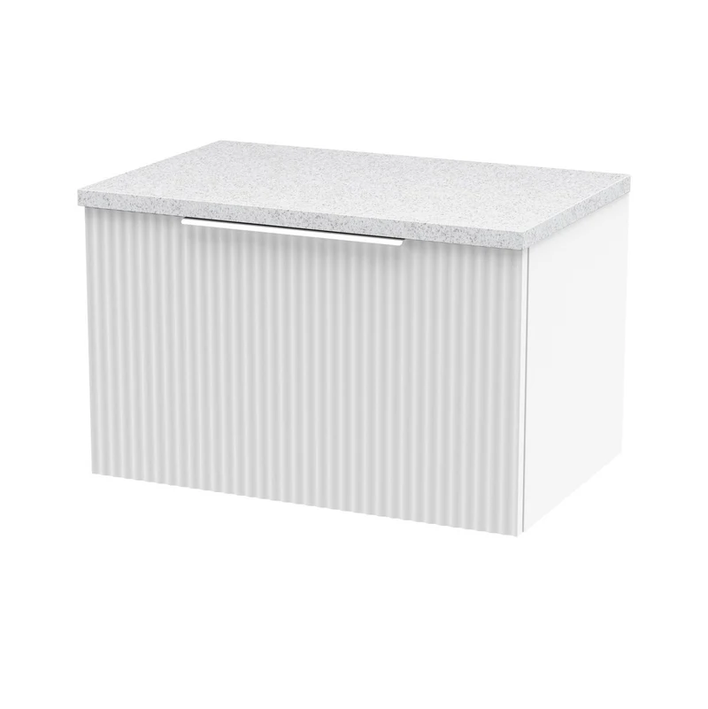 Hudson Reed Fluted Wall Hung 600mm Vanity Unit With 1 Drawer & Worktop - Satin White