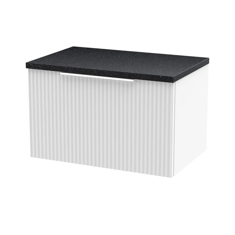 Hudson Reed Fluted Wall Hung 600mm Vanity Unit With 1 Drawer & Worktop - Satin White
