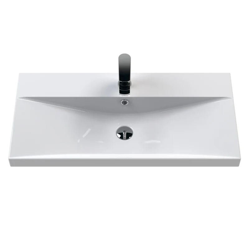 Hudson Reed Fluted Wall Hung 800mm Vanity Unit With 2 Drawers & Ceramic Basin - Satin Blue