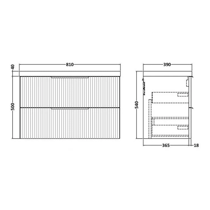 Hudson Reed Fluted Wall Hung 800mm Vanity Unit With 2 Drawers & Ceramic Basin - Satin Anthracite