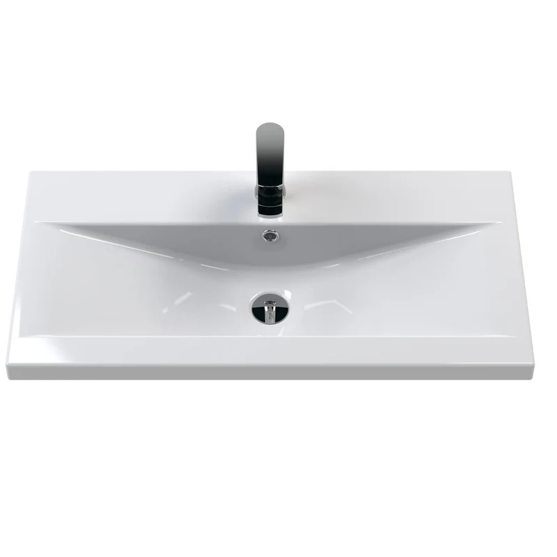 Hudson Reed Fluted Wall Hung 800mm Vanity Unit With 1 Drawer & Ceramic Basin - Satin Green