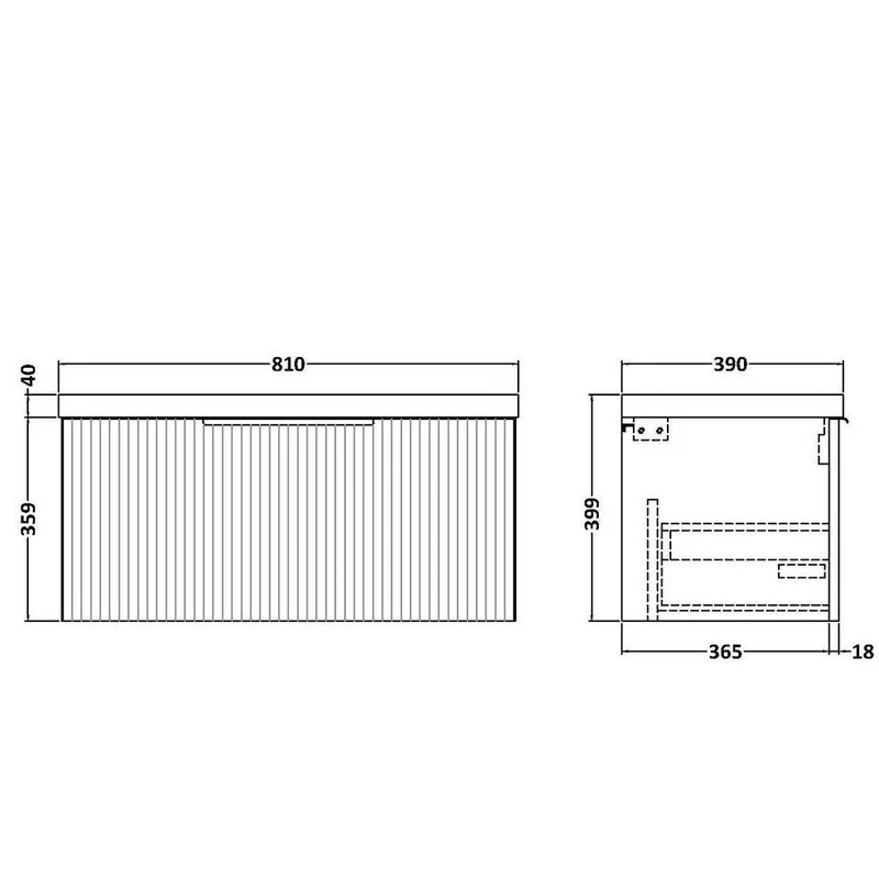 Hudson Reed Fluted Wall Hung 800mm Vanity Unit With 1 Drawer & Ceramic Basin - Satin Blue