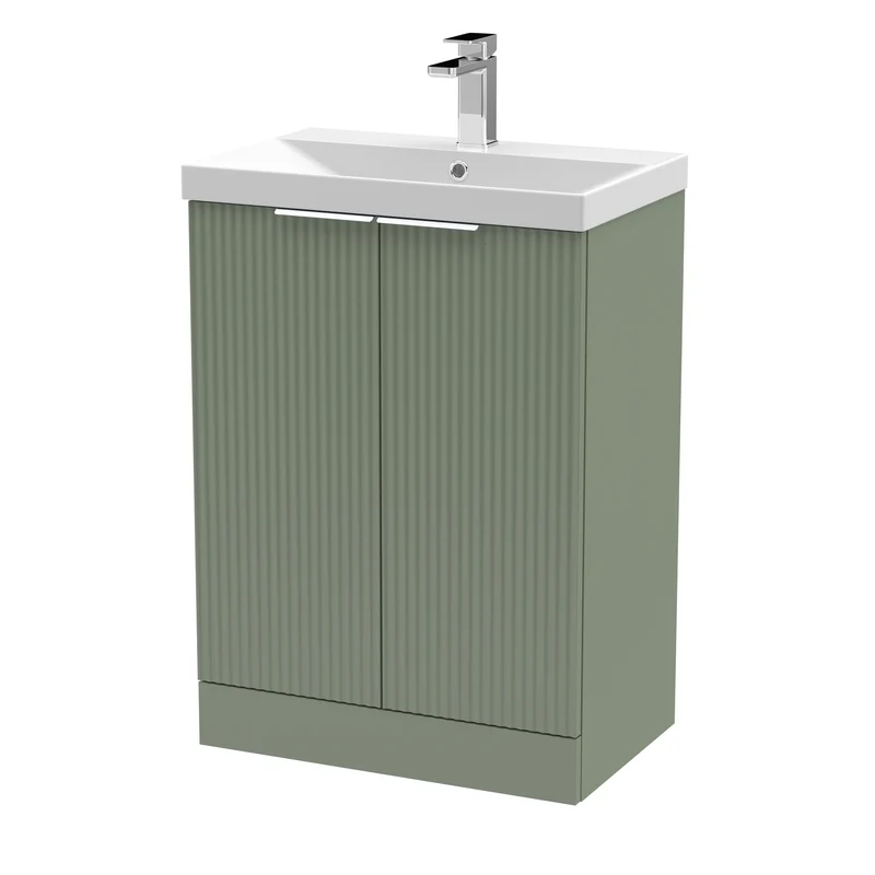 Hudson Reed Fluted Floor Standing 600mm Vanity Unit & Ceramic Basin - Satin Green