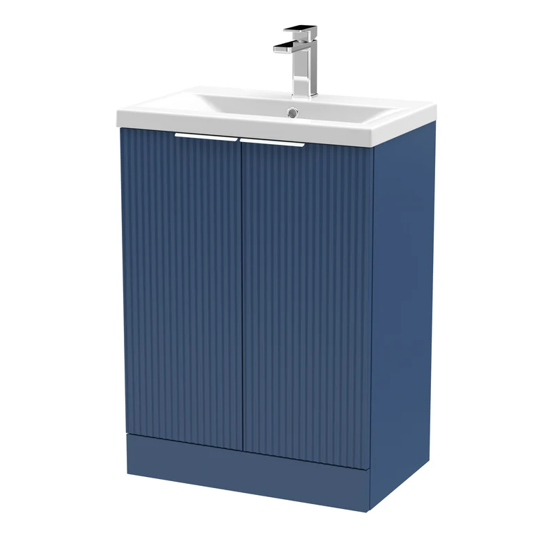Hudson Reed Fluted Floor Standing 600mm Vanity Unit & Ceramic Basin - Satin Blue