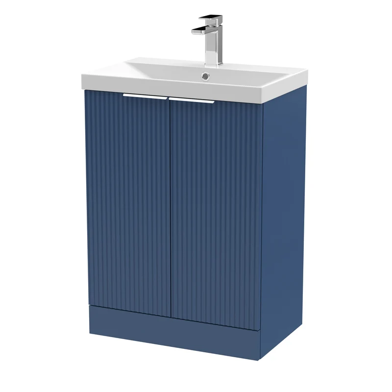 Hudson Reed Fluted Floor Standing 600mm Vanity Unit & Ceramic Basin - Satin Blue