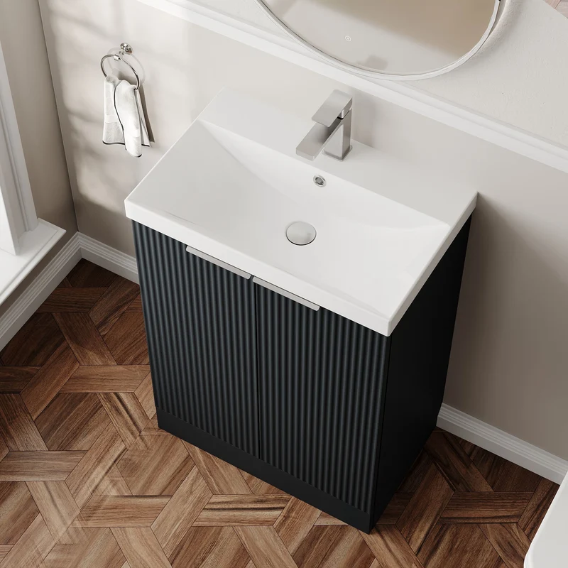 Hudson Reed Fluted Floor Standing 600mm Vanity Unit & Ceramic Basin - Satin Anthracite