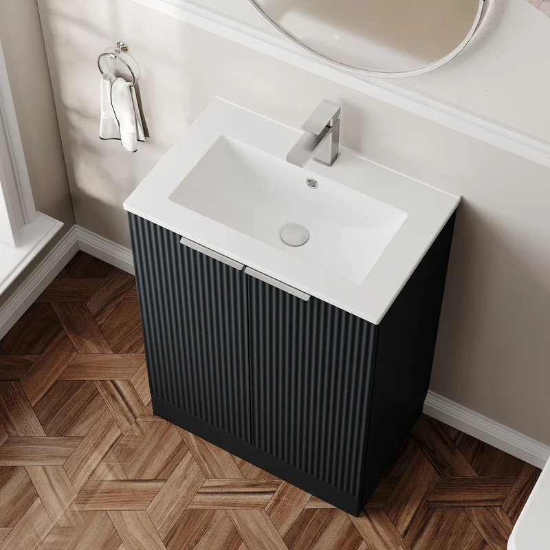 Hudson Reed Fluted Floor Standing 600mm Vanity Unit & Ceramic Basin - Satin Anthracite