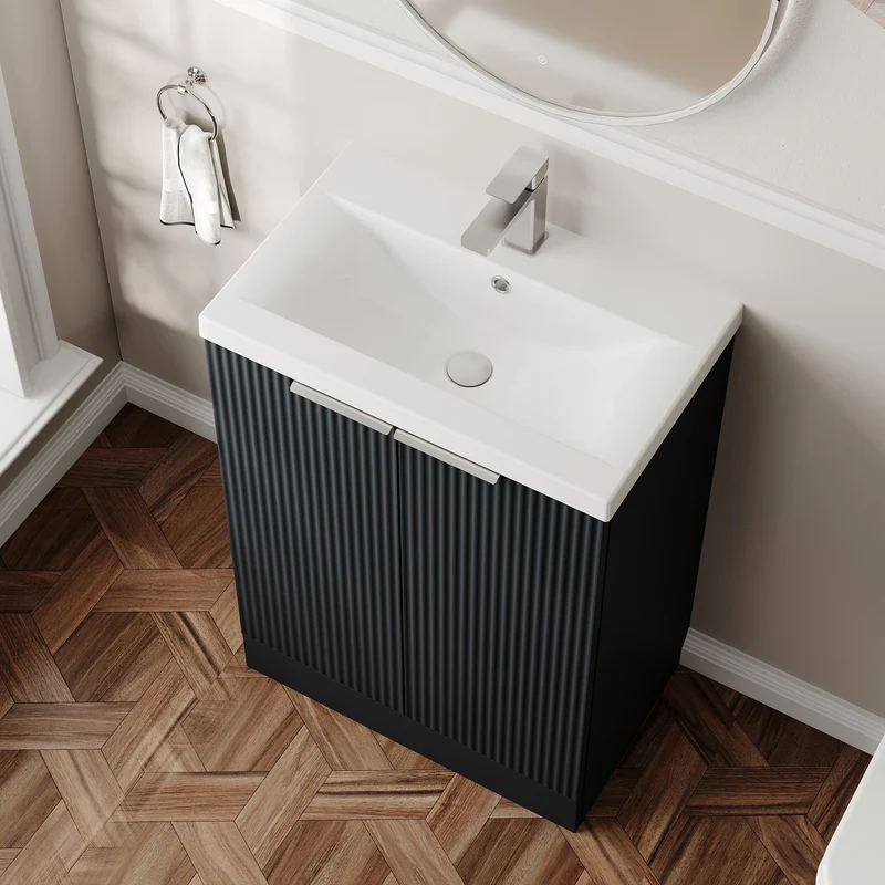 Hudson Reed Fluted Floor Standing 600mm Vanity Unit & Ceramic Basin - Satin Anthracite