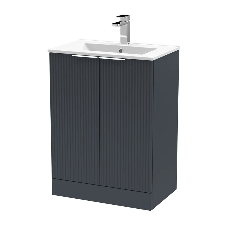 Hudson Reed Fluted Floor Standing 600mm Vanity Unit & Ceramic Basin - Satin Anthracite
