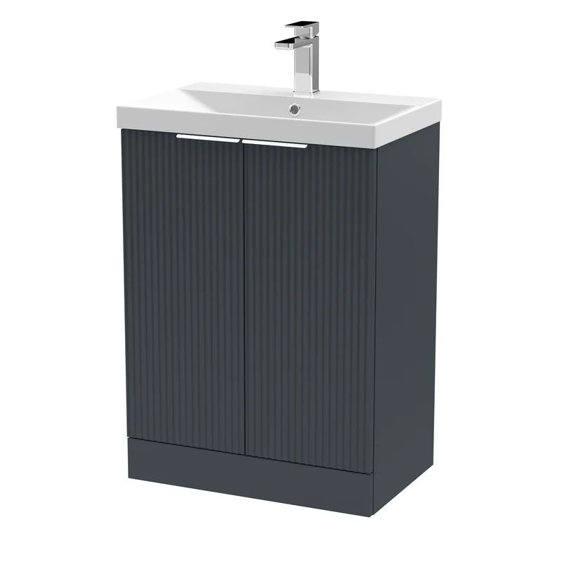 Hudson Reed Fluted Floor Standing 600mm Vanity Unit & Ceramic Basin - Satin Anthracite