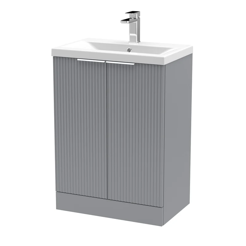 Hudson Reed Fluted Floor Standing 600mm Vanity Unit & Ceramic Basin - Satin Grey