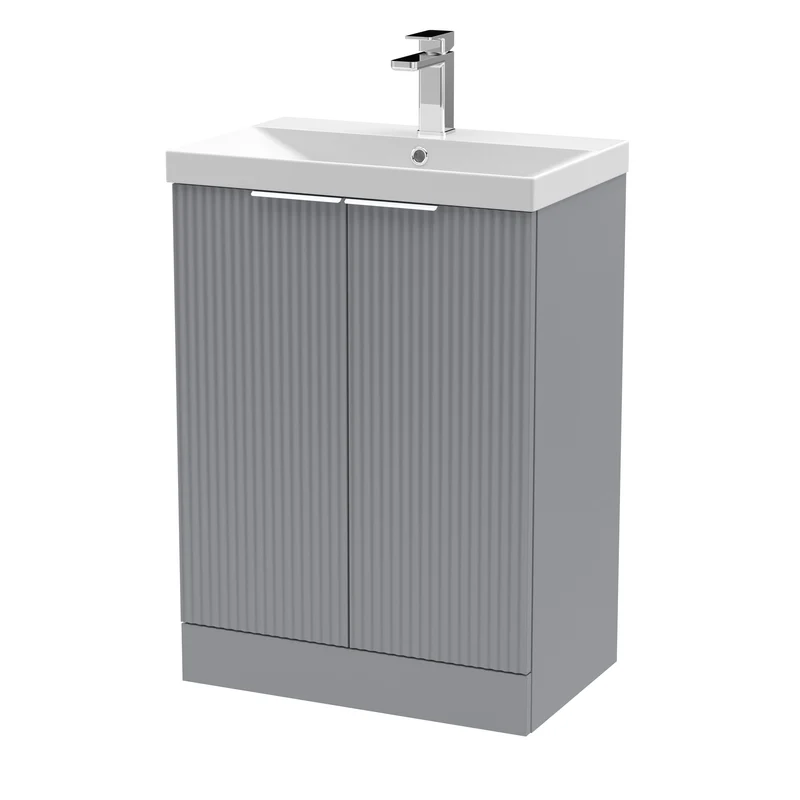 Hudson Reed Fluted Floor Standing 600mm Vanity Unit & Ceramic Basin - Satin Grey