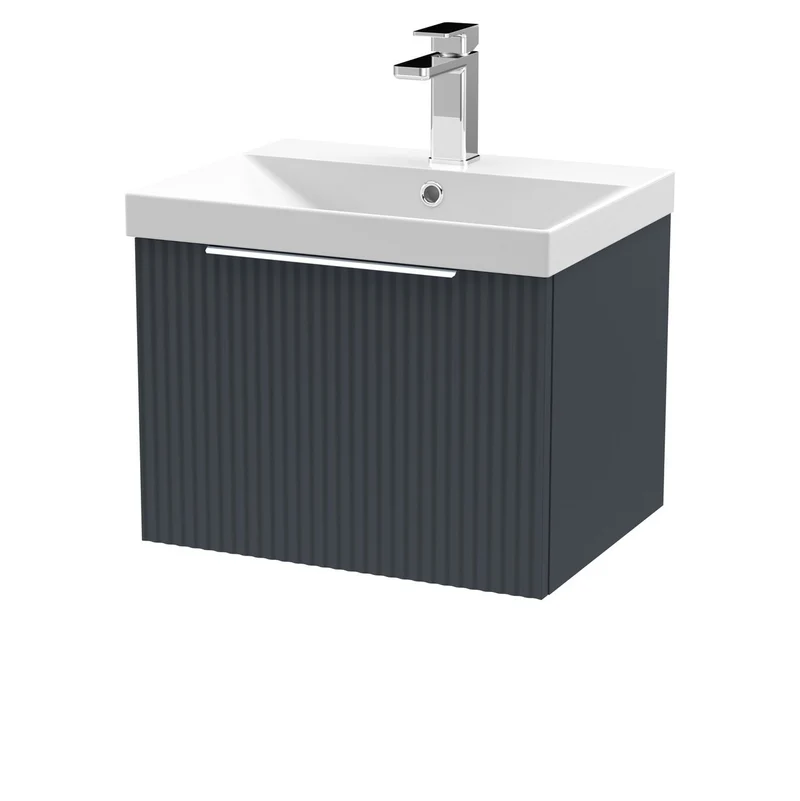 Hudson Reed Fluted Wall Hung 500mm Vanity Unit With 1 Drawer & Ceramic Basin - Satin Anthracite
