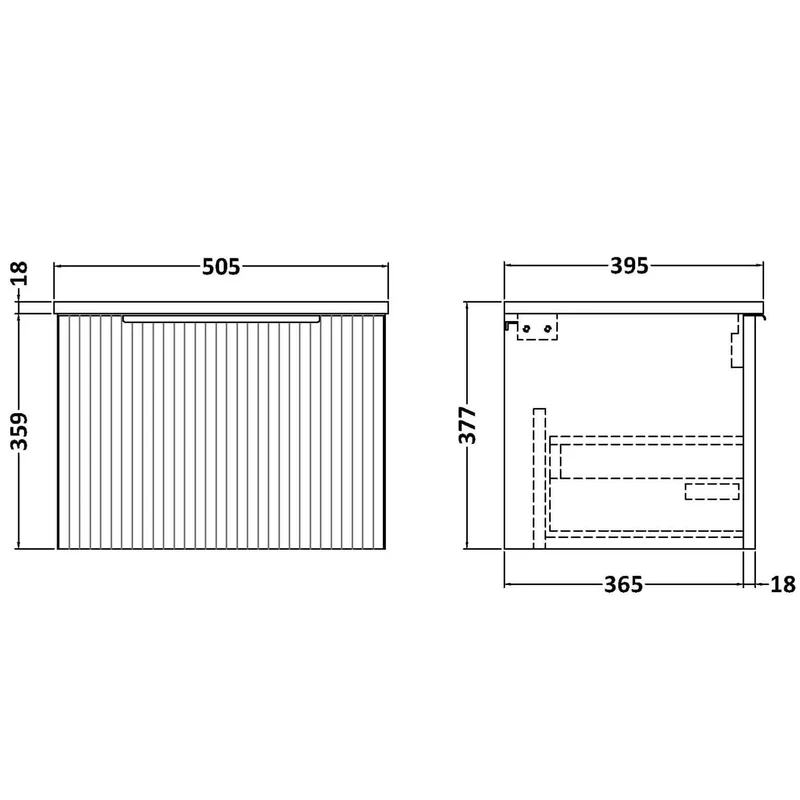 Hudson Reed Fluted Wall Hung 500mm Vanity Unit With 1 Drawer & Ceramic Basin - Satin Anthracite