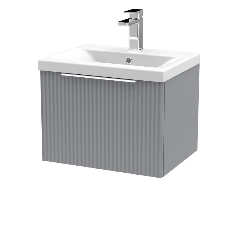 Hudson Reed Fluted Wall Hung 500mm Vanity Unit With 1 Drawer & Ceramic Basin - Satin Grey