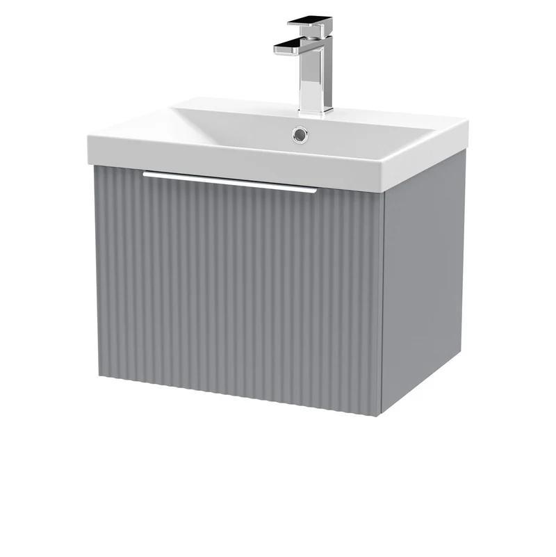 Hudson Reed Fluted Wall Hung 500mm Vanity Unit With 1 Drawer & Ceramic Basin - Satin Grey
