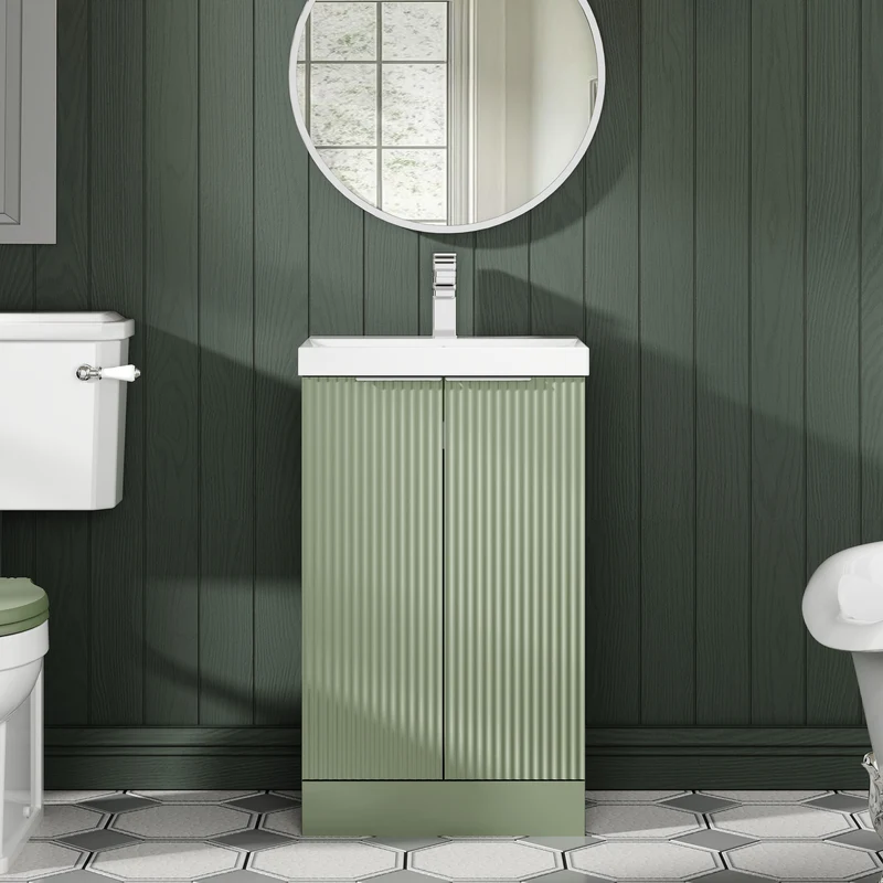 Hudson Reed Fluted Floor Standing 500mm Vanity Unit & Ceramic Basin - Satin Green