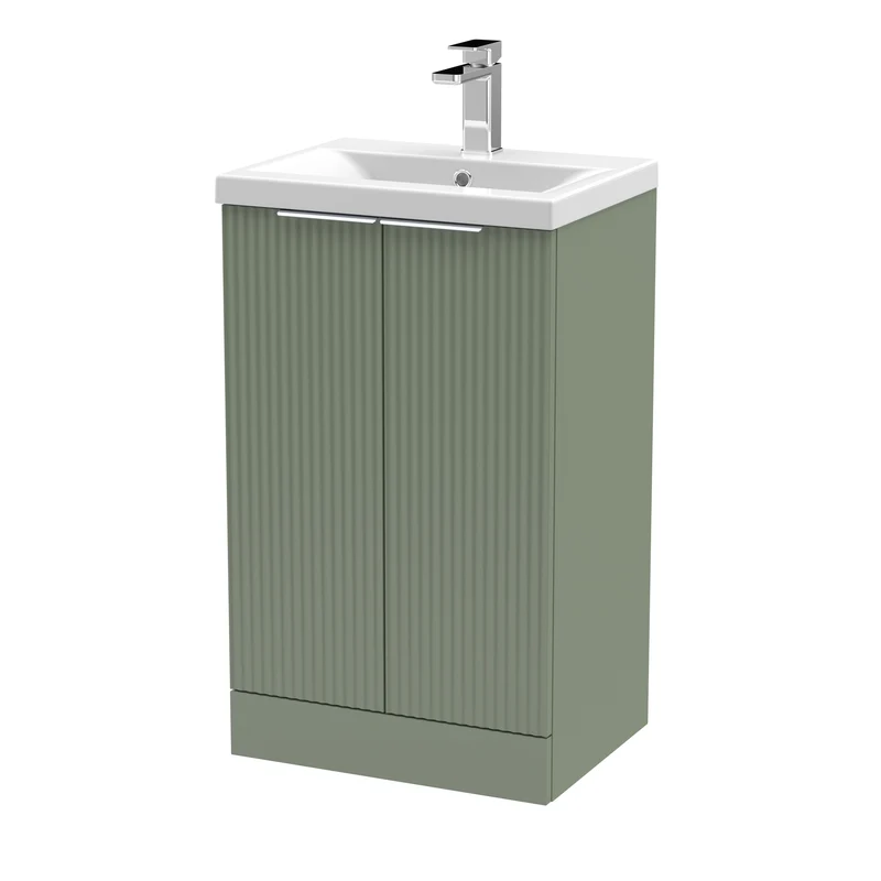 Hudson Reed Fluted Floor Standing 500mm Vanity Unit & Ceramic Basin - Satin Green