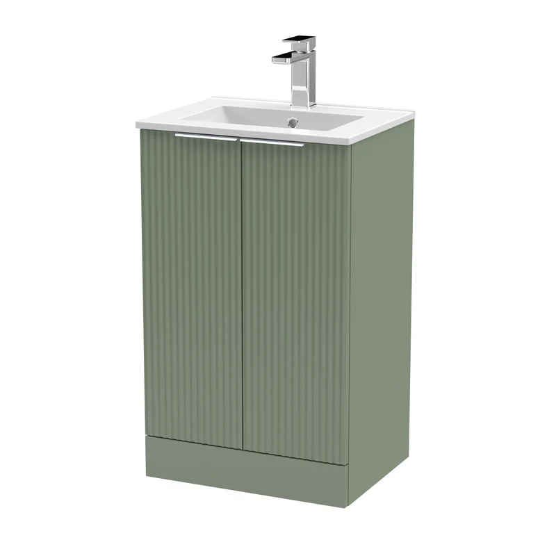 Hudson Reed Fluted Floor Standing 500mm Vanity Unit & Ceramic Basin - Satin Green
