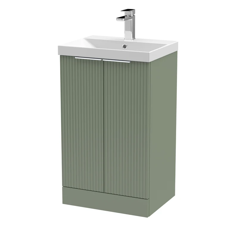 Hudson Reed Fluted Floor Standing 500mm Vanity Unit & Ceramic Basin - Satin Green