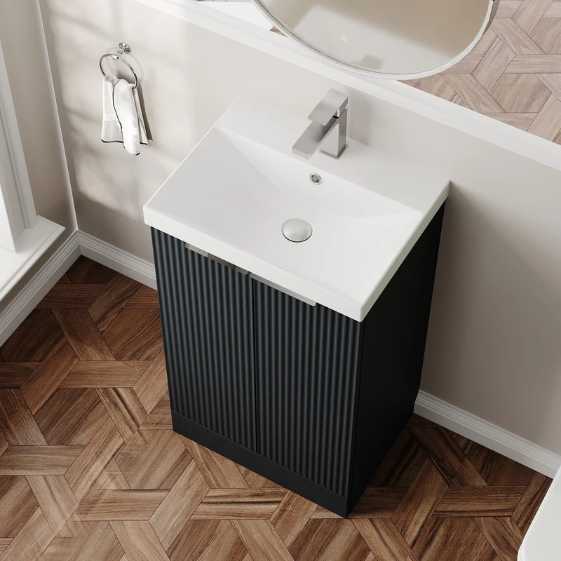 Hudson Reed Fluted Floor Standing 500mm Vanity Unit & Ceramic Basin - Satin Anthracite
